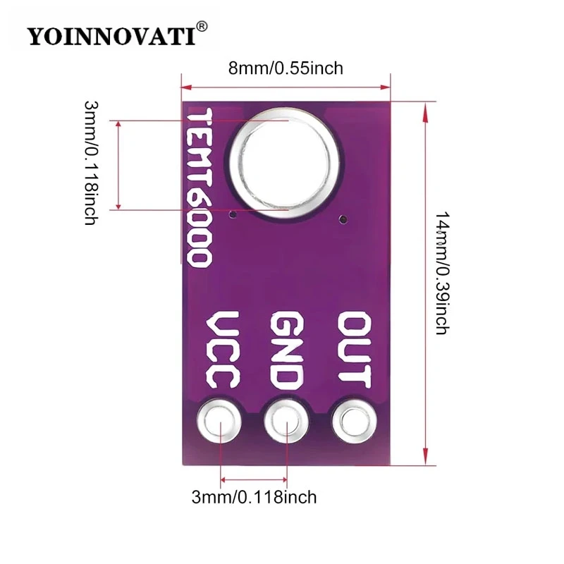 TEMT6000 Ambient Light Sensor Module with Analog Output for Visible Light Intensity Detection