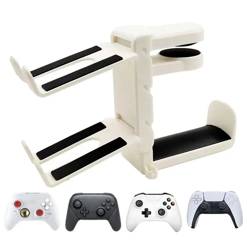 Soporte para controlador de escritorio, soporte para auriculares para debajo del escritorio, accesorios para juegos, estante de almacenamiento de mesa sin perforaciones