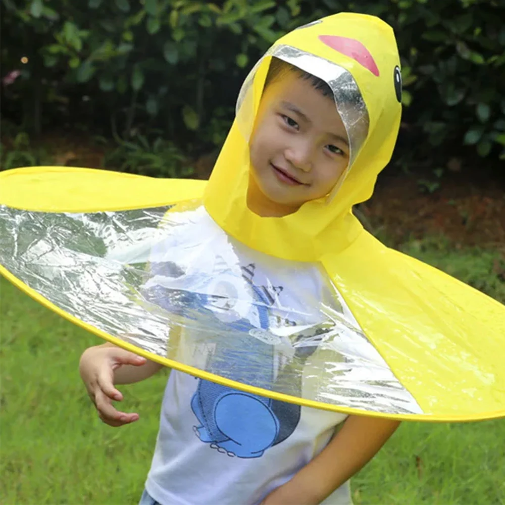 Cubierta de lluvia creativa para niños, impermeable con bonito pato de dibujos animados, OVNI, sombrero de paraguas para niños y niñas, Poncho a prueba de viento, equipo de lluvia, Hot-ll