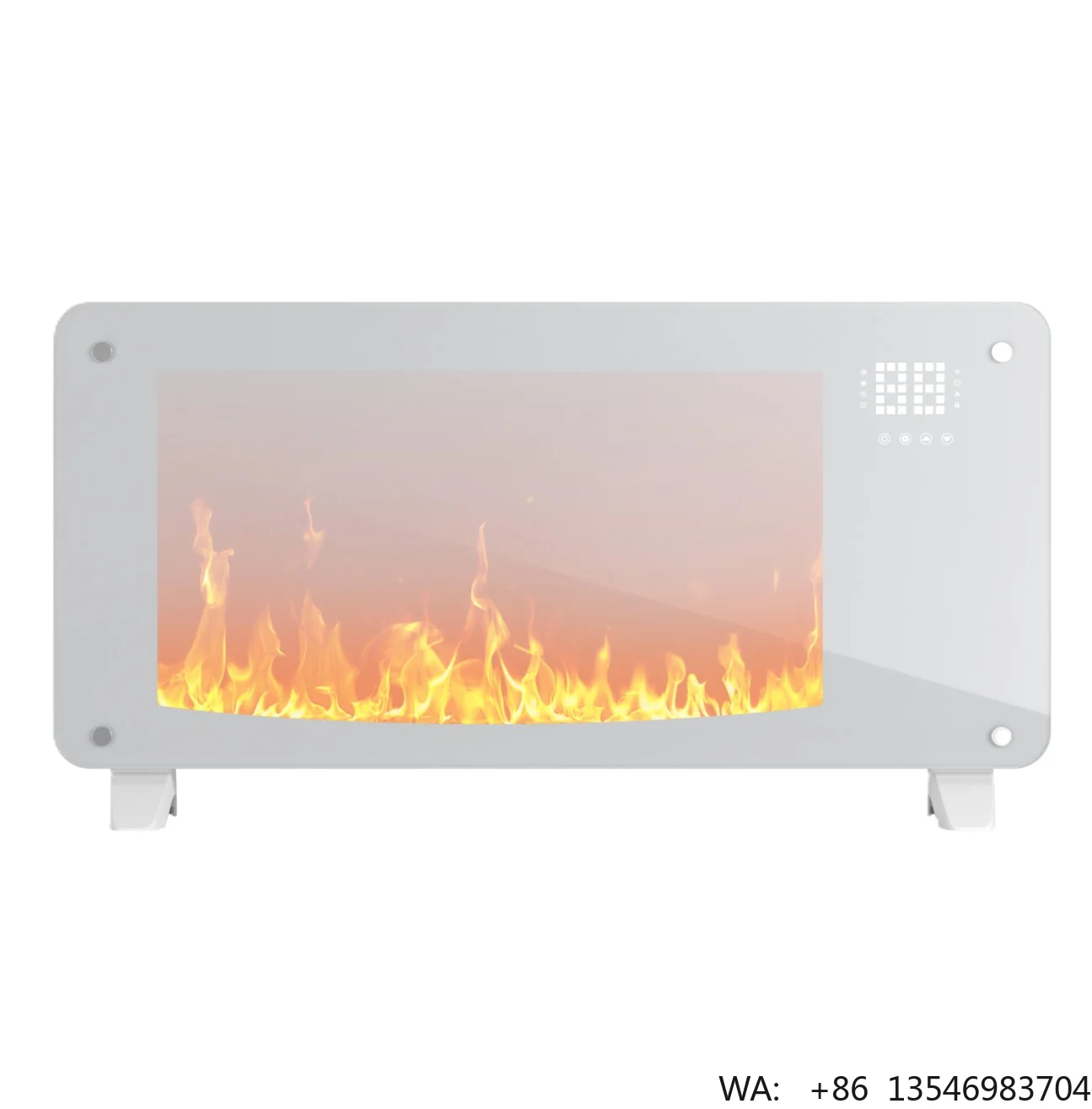 2000W Electric Convection Heater Digital WiFi Control Moveable Wheel Fireplace Glass Infra Panel Heater with  Fireframe