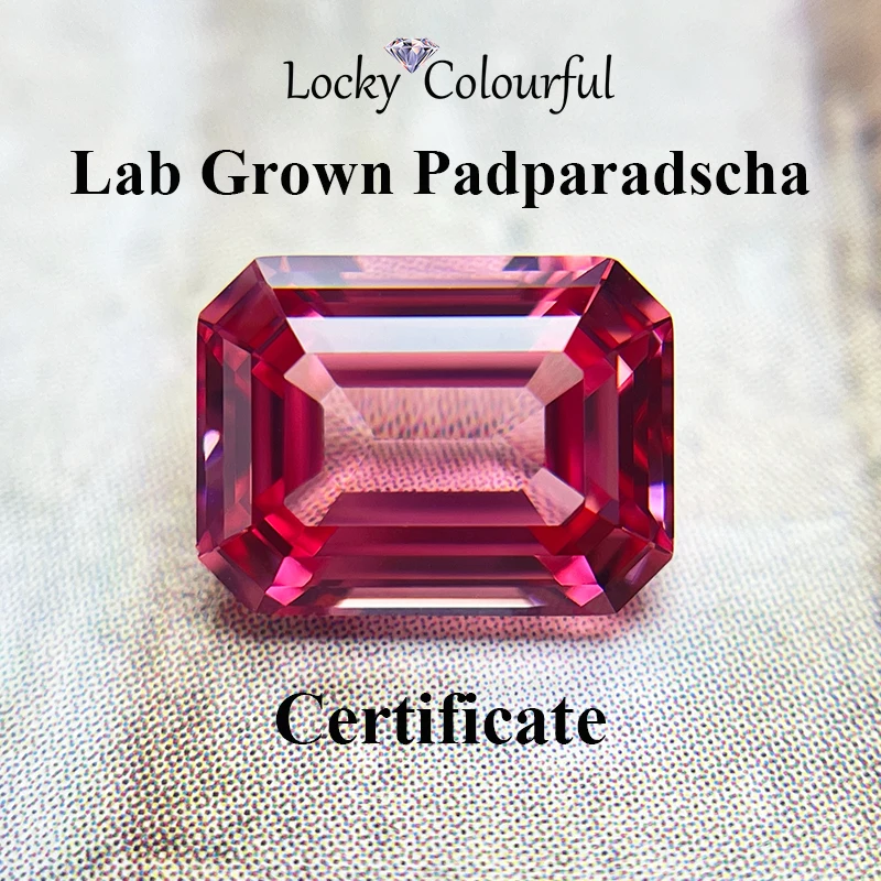 

Lab Grown Padparadscha Emerald Cut Fire Lotus Color Charms Selectable AGL Certificate for DIY Jewelry Making bracelet Materials