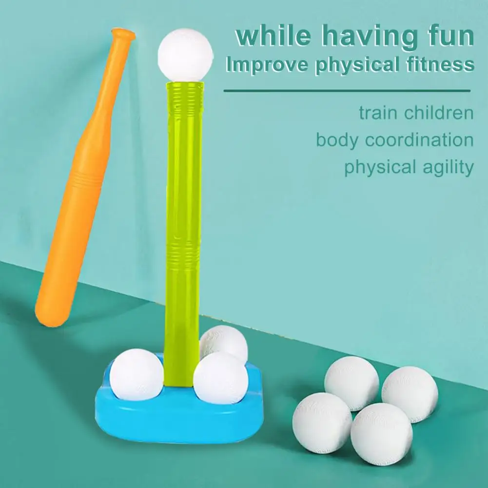 Plastic Baseball Bat T Ball Kids Baseball Softball Bat Set Batting Tee Adjustable Height Kids T-Ball Boys Girls T-Ball Games Set