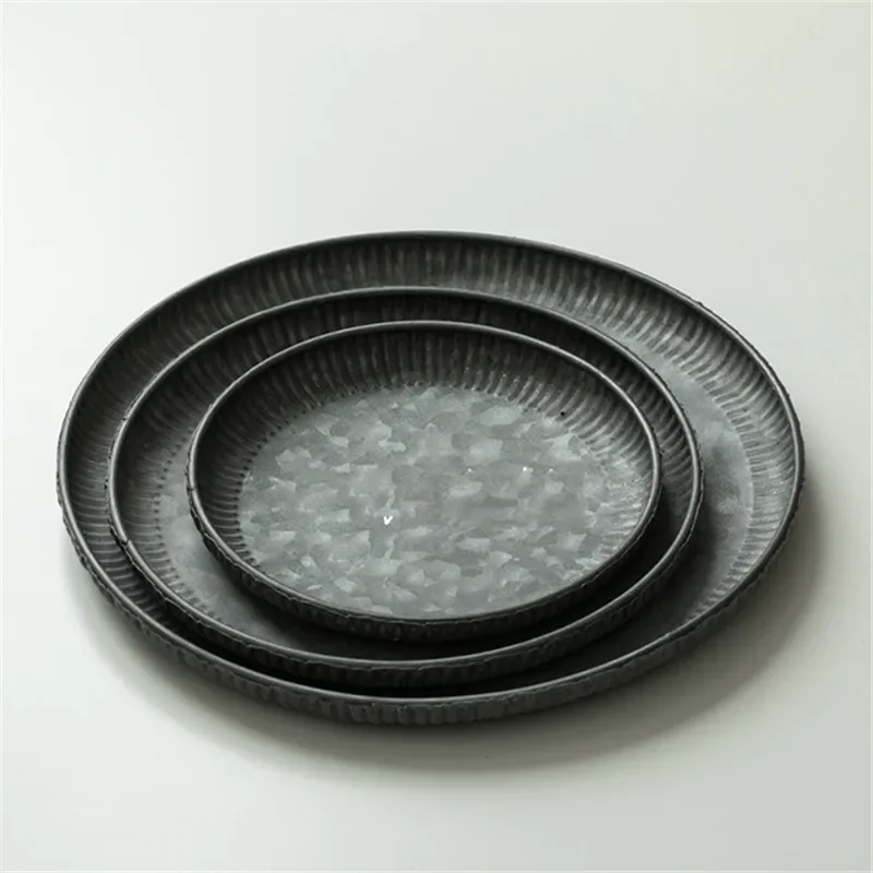Unique Floral Rim Handcrafted Vintage Antique Metal Tray Ribboned Round Iron Tray Rustic Retro Tray for Home Wedding Decor