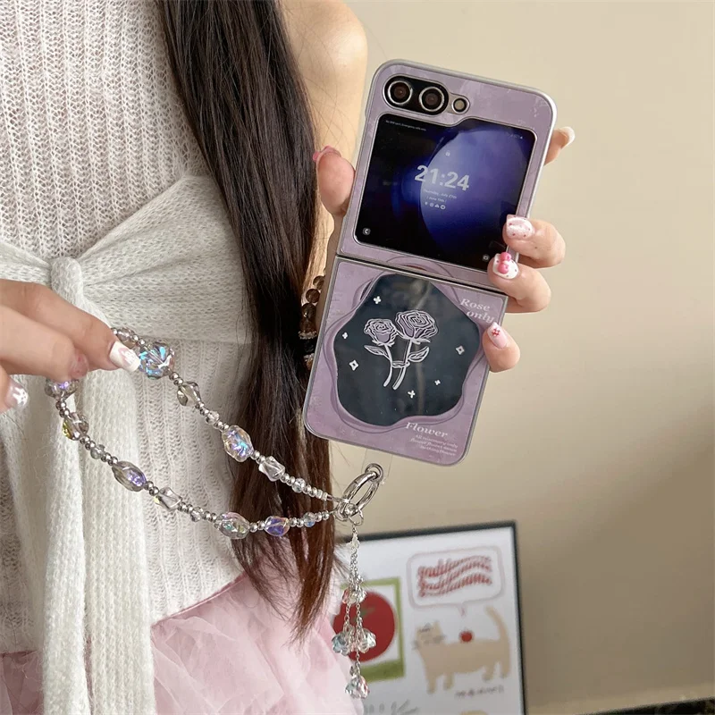 

Mirror Tulip Flower Bracelet Phone Case For Samsung Galaxy Z Flip 7 FE 6 5 4 3 Hard PC Shockproof Cover