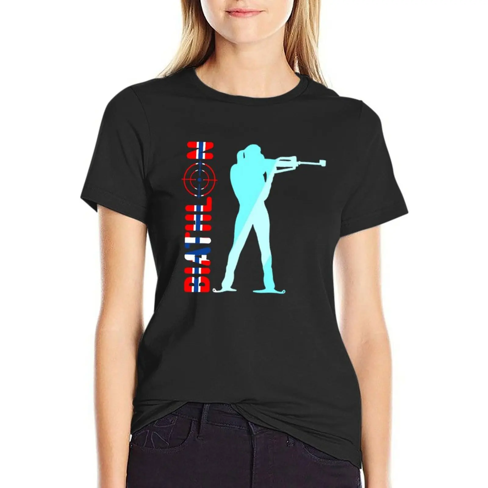 

Biathlon Norway Flag Norway Team Biathlon Winter Sports T-Shirt Blouse female t-shirt dress for Women long