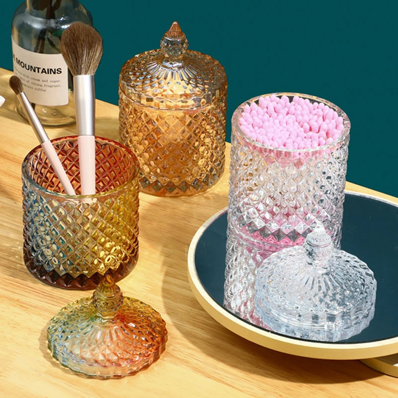 European Style Crystal Glass Cotton Swab Jar Cereal Dispenser Glass Jars and Lids Home Candle Jar Living Room Decoration Modern