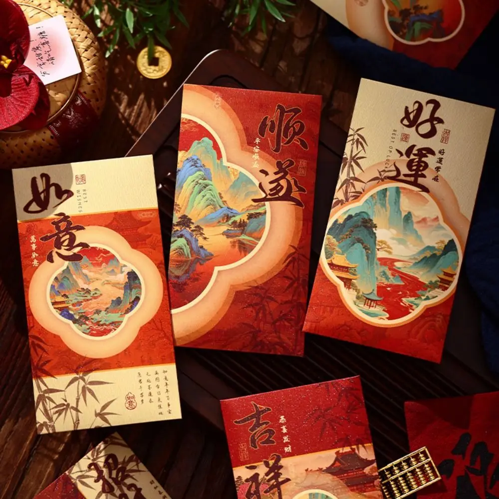 6 قطعة مغلفات حمراء محظوظة تصميم رقائق الذهب النمط الصيني السنة الجديدة الحزم الحمراء نعمة السنة الجديدة 2026 حقيبة المال الحظ