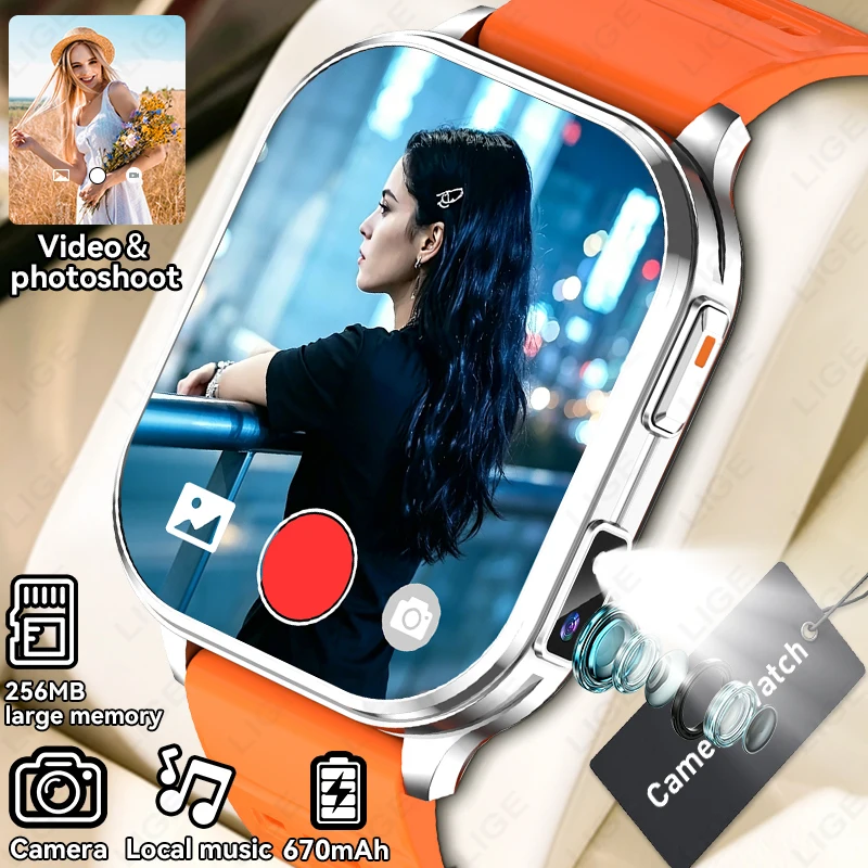 

LIGE New Camera Smart Watch Men Women Photos Record Video 256MB Local Music Health Monitor Fitness HD Bluetooth Call Smart Watch