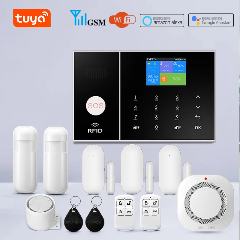 YAOSHENG Tuya Wifi Gsm Security Alarm System Works With Alexa Home Burglar Motion Detector Smoke Door Window Sensor IP Camera