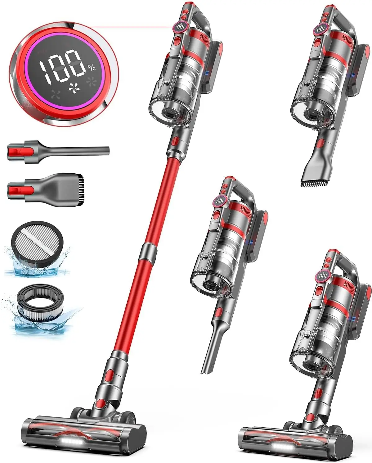 Aspirateur balai sans fil avec écran LED pour la maison, autonomie maximale de 60 services, poignée touristique, anti-poussière, 45KPA, 550W