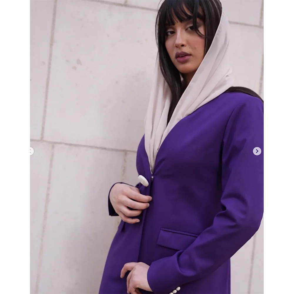 Blazer solto de peça única para mulheres, roxo, botão único, elegante e casual, jaqueta feminina diária, abaya