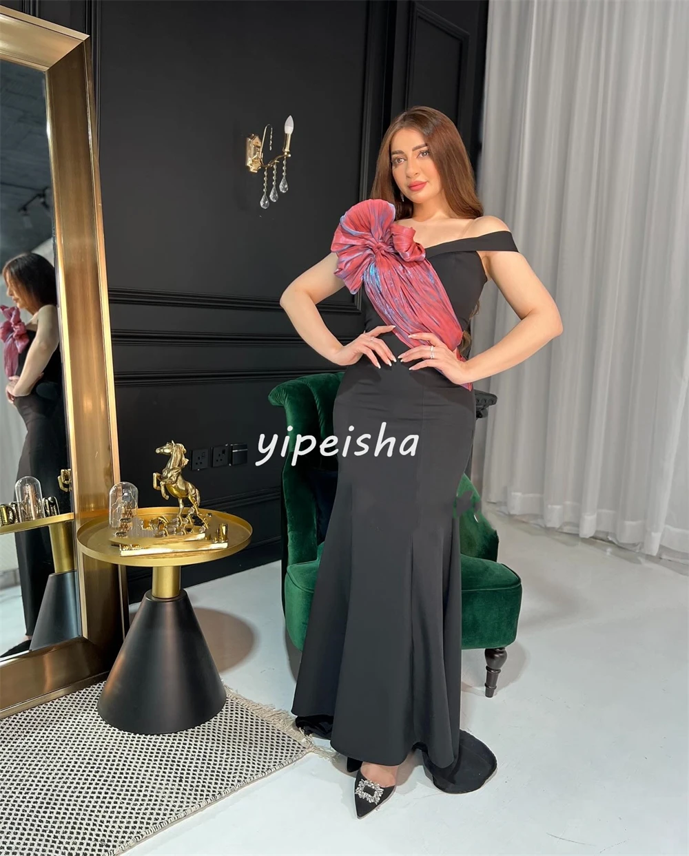 Customized Jersey Pleat Formal Evening Mermaid Off-the-shoulder Bespoke Occasion Gown Long Dresses