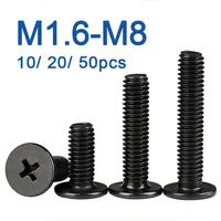 10/ 20/ 50 Uds. Tornillo de cabeza de oblea plana ultrafina Phillips cruzada de acero inoxidable 304 negro CM M1.6 M2 M2.5 M3 M4 M5 M6 para ordenador portátil