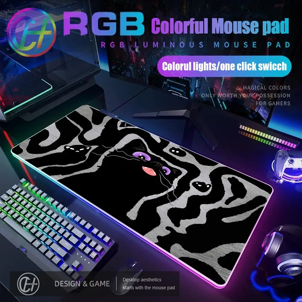 900X400 HYBXAXC Art Black Cat Mouse Pad XXL Cute Line Game Mouse Pad RGB Gaming Mouse Pad Desk Mat HD Gamer Large LED Light XXL