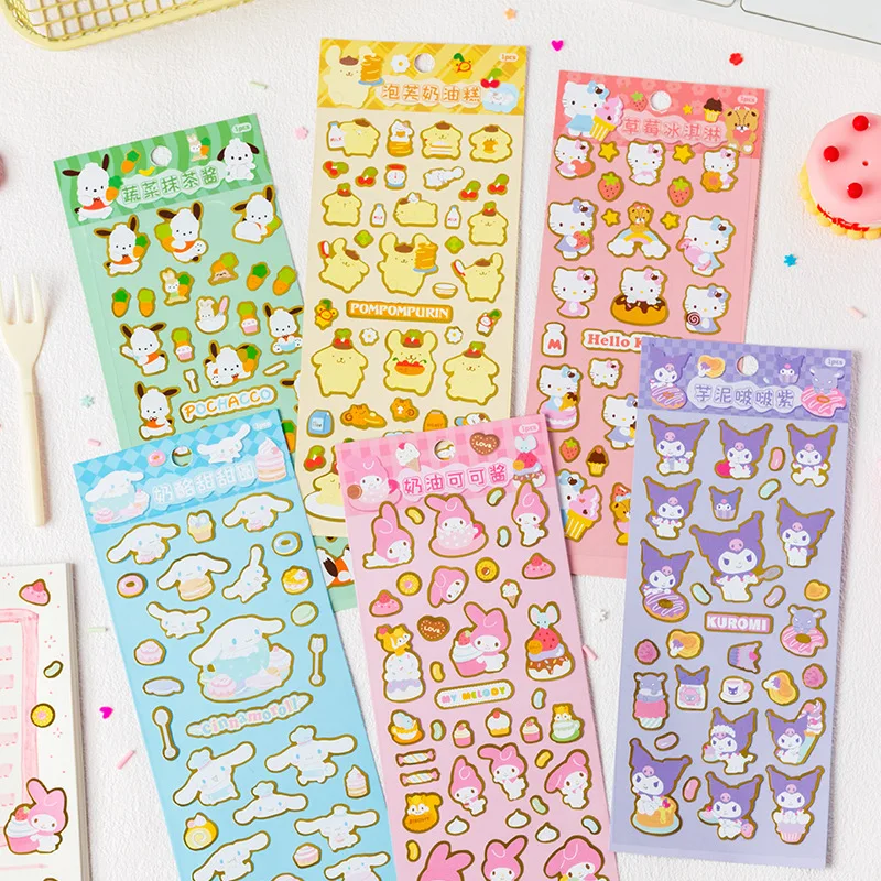 

Sanrio Melody Kuromi Cinnamoroll Stickers Cute Pochacco Scrapbooking DIY Diary Decorative Sticker Album Stick Label