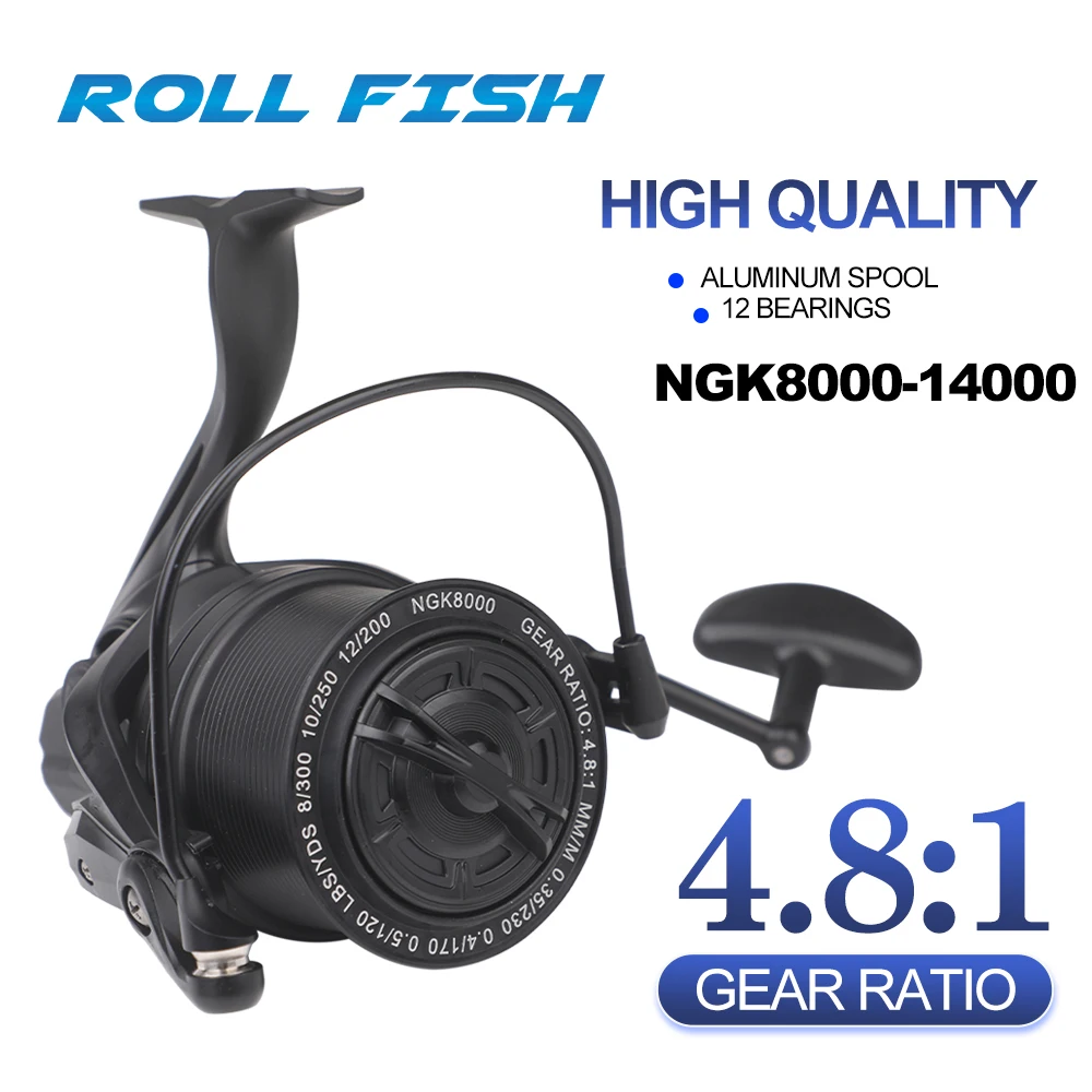 ROLLFISH Spinnrolle – Übersetzungsverhältnis 4,8:1, 8 kg maximale Zugkraft und korrosionsbeständig, salzwasserbereit