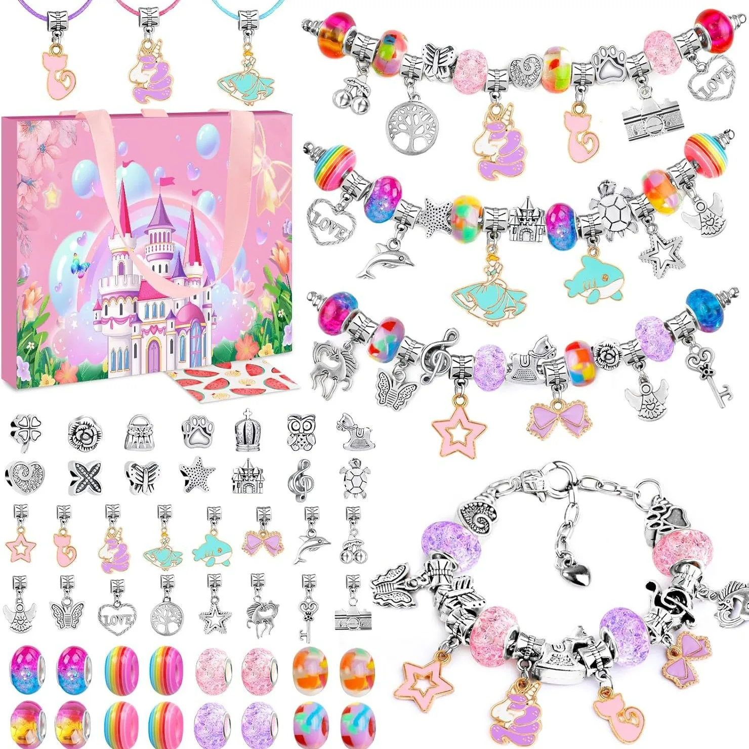 

Advent Calendar 2025 Girls Bracelet Christmas Gift,24 Day Xmas Countdown Calendar Pink DIY Charm Bracelet Jewelry for Teen Girls