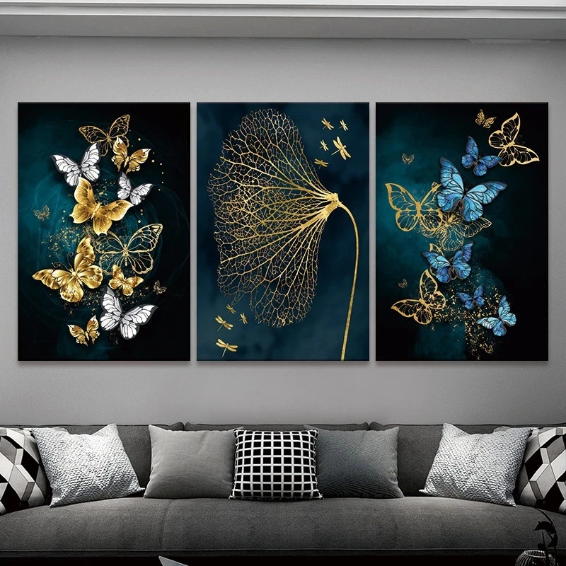 

3pcs/set Unframed Poster Home Decor Canvas Printing Butterfly Leaf Flower Wall Art Painting For Living Room Bedroom Background
