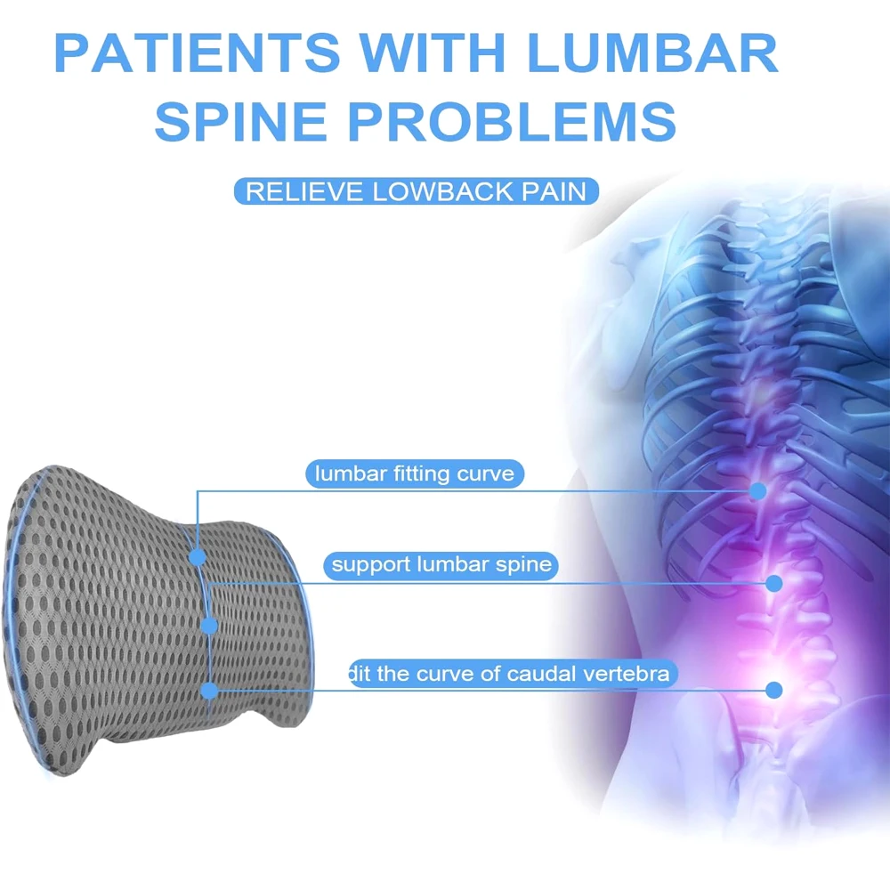 Lumbar Support Pillow-Memory Foam Lumbar Pillow with Adjustable Strap for Back Pain Relief,Back Pillow for Car,Bed - Detachable