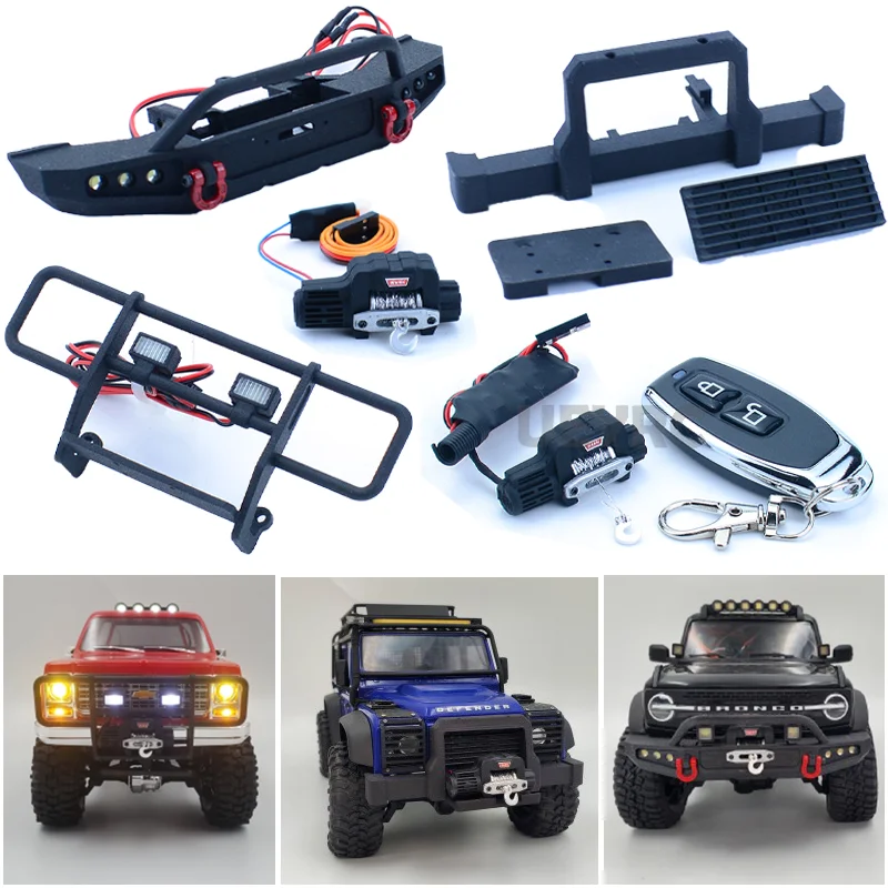 TRX4M LED Front Bumper Electric Winch Controller for 1/18 RC Crawler Car Traxxas TRX4-M Defender D90 D110 Bronco Chevrolet K10