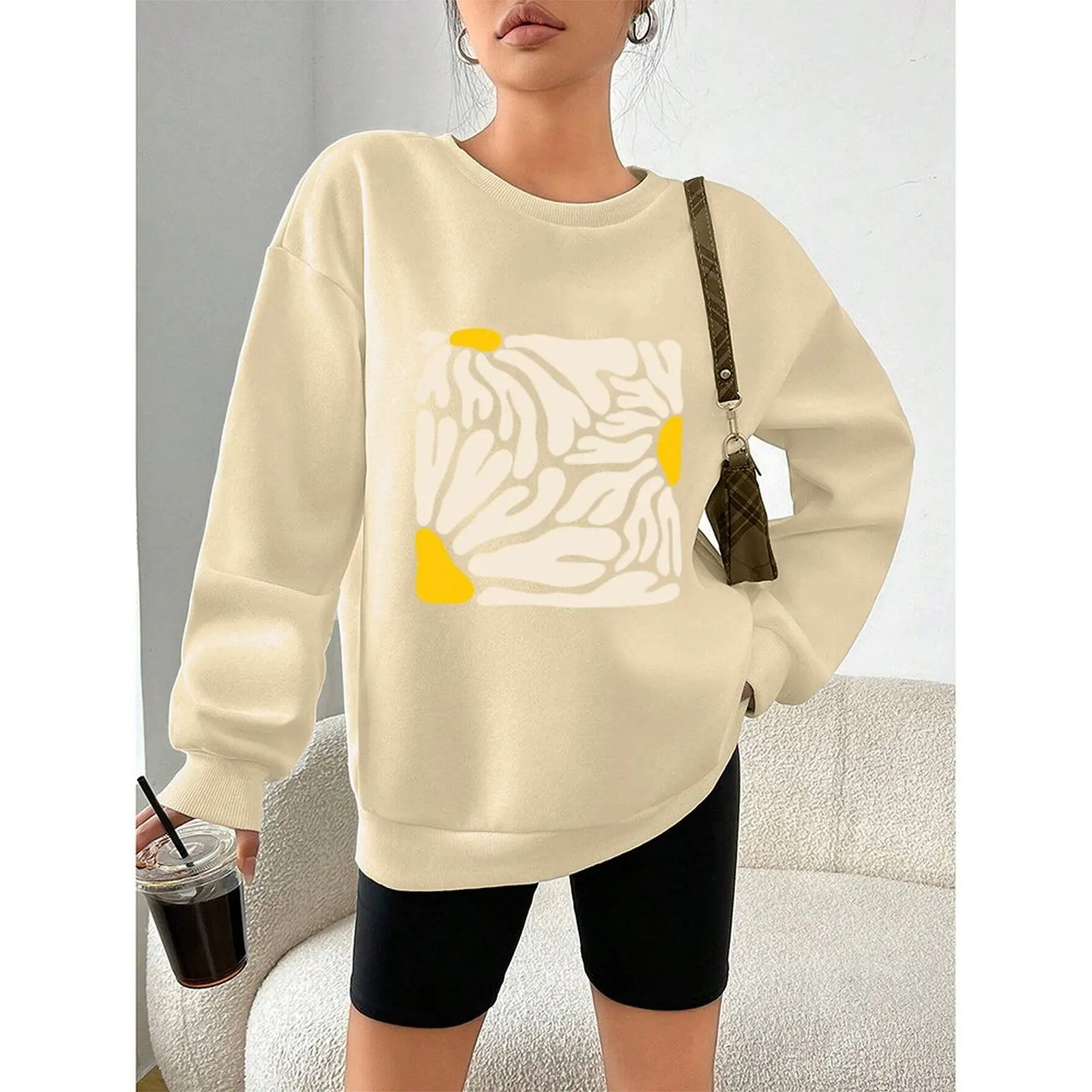 

Women's Sweater O Neck Sweatshirts Velvet Winter Casual Floral Print Long-sleeved Pullovers Autumn Woman Clothes 2025