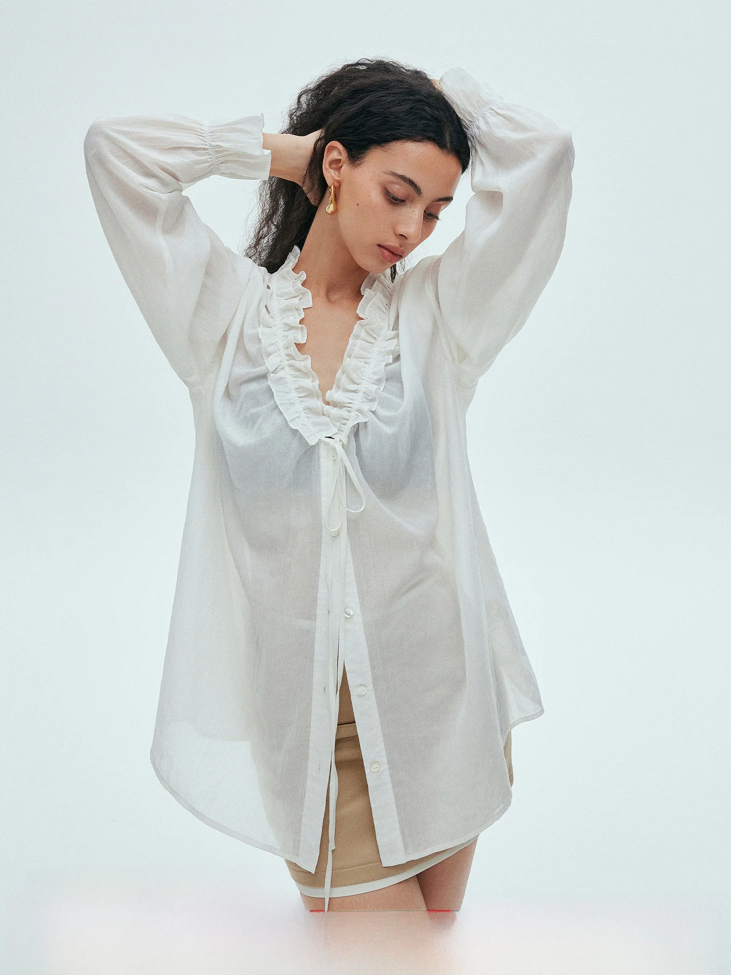 

Molycho Women's Loose Fit Sun Protection irt Thin Transparent Layered Lazy Lace Trim Long Sve V Ne Casual Streetwear