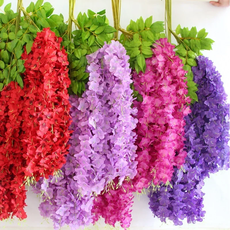 Artificial Flower Hanging Wisteria Garland Silk Vine Long String Home Garden Outdoor Wedding Party Decoration Glitter roses Rose