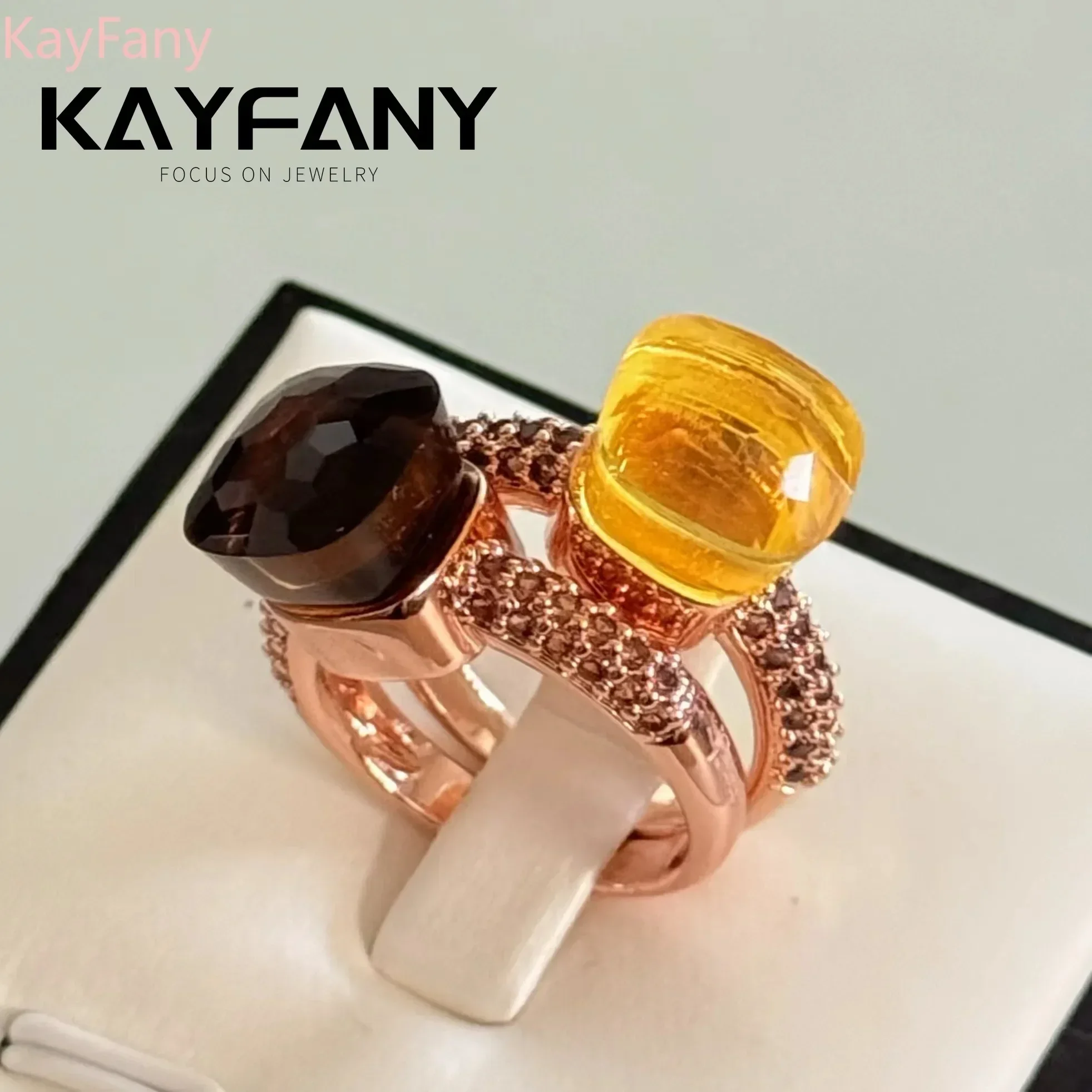 Kayfany Official Classic Nudo Ring Candy Style Crystal Inlay Brown Zircon Ring Rose Gold Plated Jewelry Women Best Holiday Gift