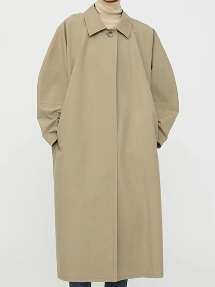 ZMEENNA Batwing Sleeve Turn Down Collar Button Patchwork Wysoka talia Solidny wełniany płaszcz damski 2024 Jesień Zima Nowy ZM38