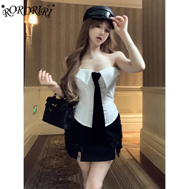 

RORORIRI женский корсет с завязками на косточках, топ и юбка, комплект с открытой спиной, жилет без рукавов с бантом и разрезом, плиссированные облегающие шорты, одежда серого цвета