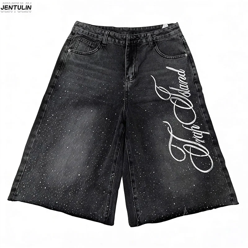 

Y2K Harajuku Aesthetic Hot Diamond Fashion Short Jeans Summer Men's Streetwear Unisex Casual Women's Hip Hop Cropped Pants