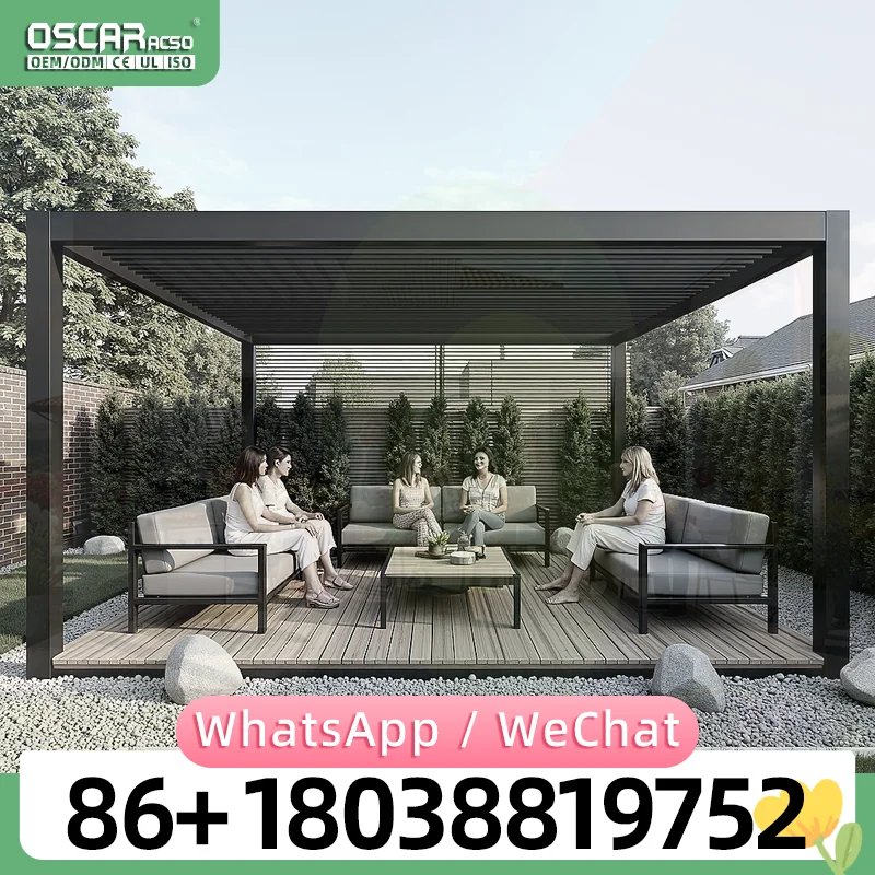 Outdoor Factory New Design Motorized Screen Roller Blinds Aluminium Louvre Roof Bioclimatic Pergola pergola