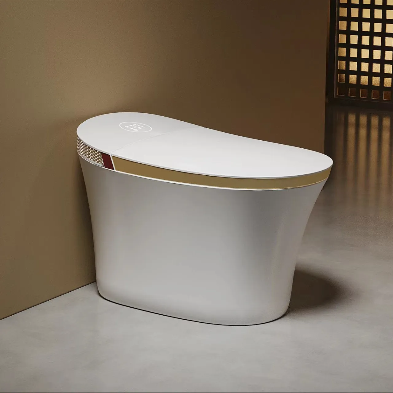 Newest Sanitary Ware Gold Rim Smart Toilet Foot Sensor Flip Automatic Flush 180° Foam Shield One Piece Intelligent WC Toilet