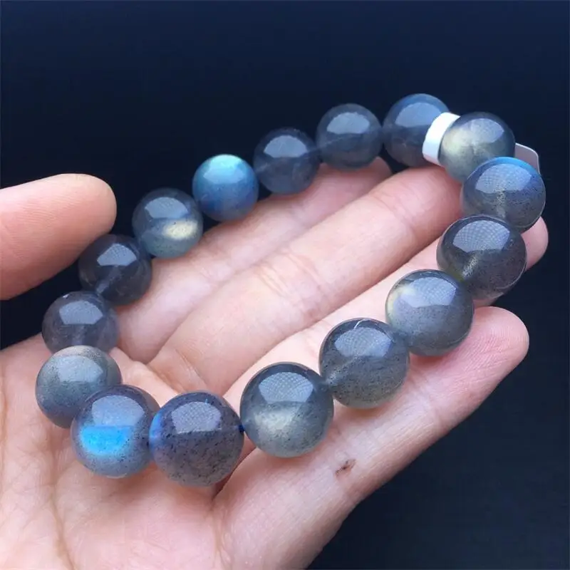 14MM Natural Gray Moon Stone Bracelet Healing Fengshui Stone For Women Men Jewelry Fashion Christmas Gift 1PCS