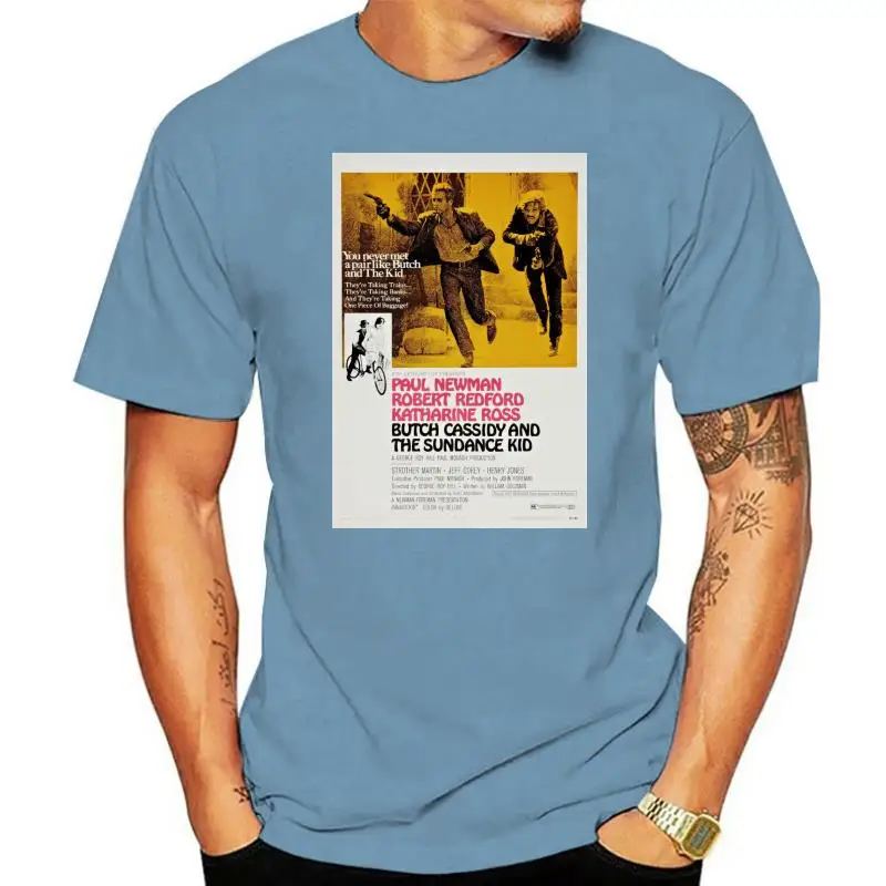 BUTCH CASSIDY AND THE SUNDANCE KID  1960's RETRO MOVIE POSTER UNISEX  T-SHIRT  Round  Style t shirt Tees  Custom  Jersey t shirt