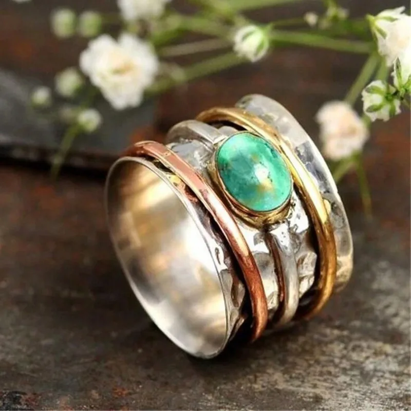 

European and American new fashion turquoise inlaid retro versatile women's ring