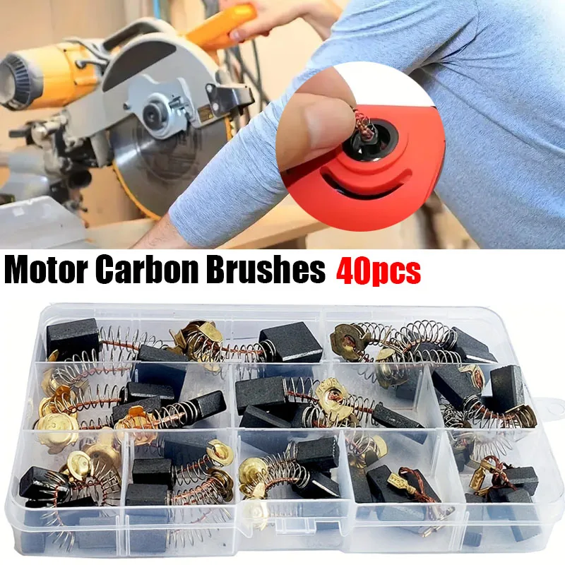 

40pcs Motor Carbon Brush Electric Motors Graphite Brush 10 Different Types Generic Replacement Power Tool Components With Box