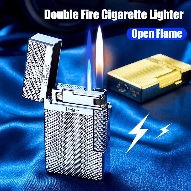 

New Cigar Lighter Dual-fire Electroplating Process Inflatable Igniters Metal Windproof Cigarettes Lighters & Smoking Accessories