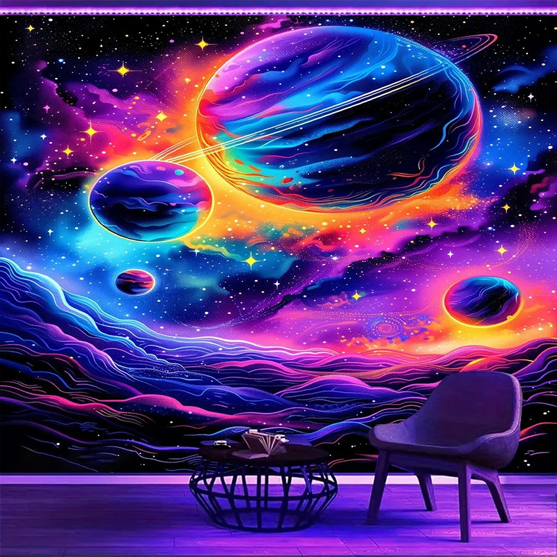 1PC Colorful Planet Art Print Backdrop Banner, Bedroom Living Room Photo Background, Polyester, Home Decor, Wall Art