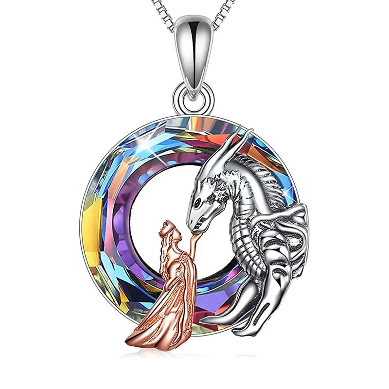 Luxury Fashion Princess Girl Dragon Necklace for Woman Charm Blue Crystal Pterodactyl Animal Pendant Jewelry Gift for Teens