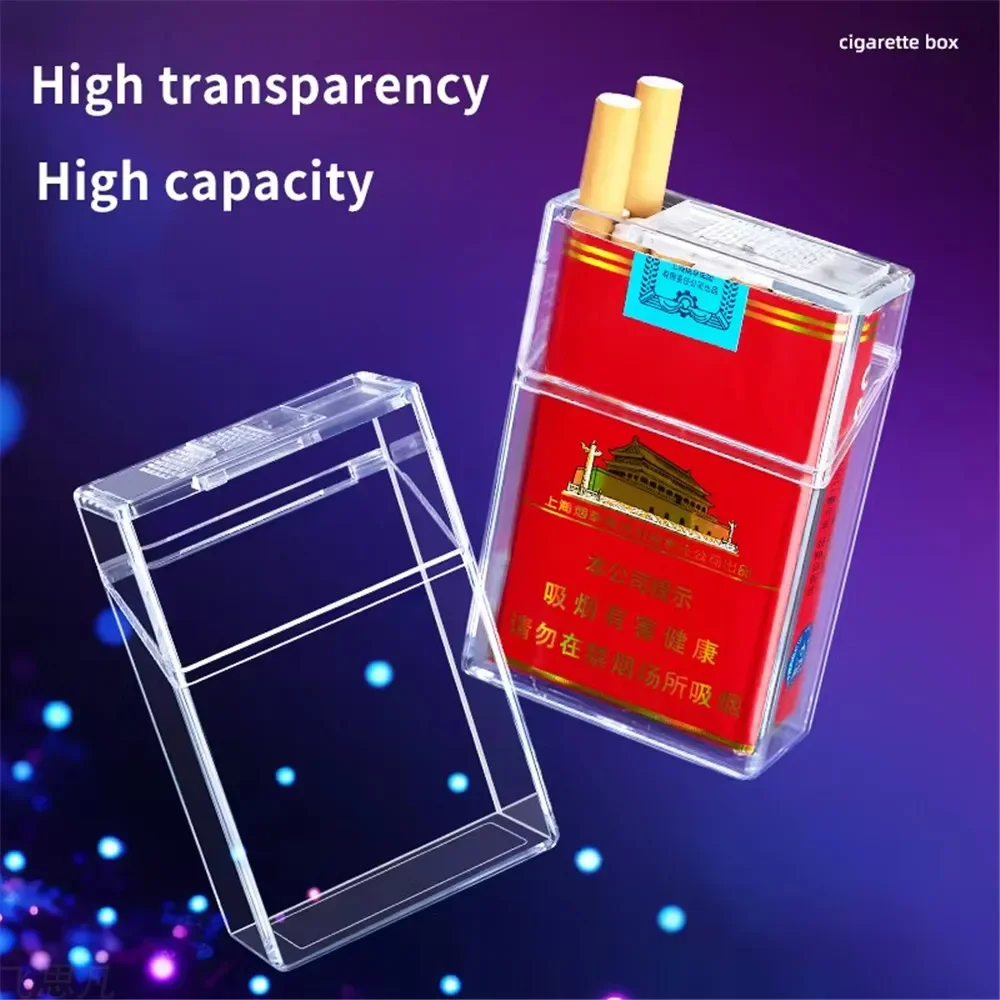 Transparent Portable Cigarette Case for Men 20Count Soft Hard Pack Universal FlipTop Cigarette Shell Cover Thickened Pressure