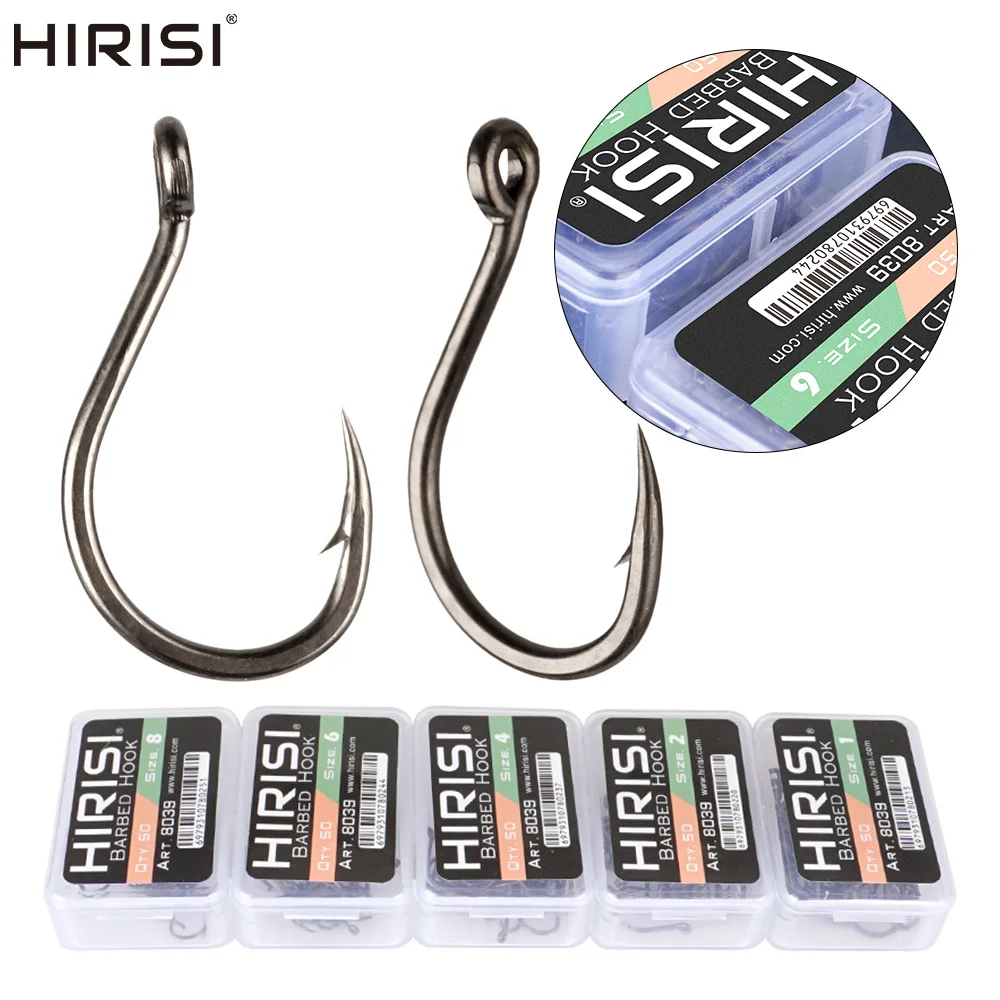 Hirisi 50 Stück Widerhaken-Beschichtete Karpfenangelhaken mit Ösendesign aus Japan, Hergestellt aus Hochkarbon-Stahl 8039