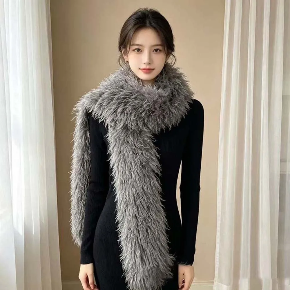 Shaggy Warm Stole Thick Faux Fur Scarf Double Sided Multi Color Fluffy Winter Shawl Elegant Look Soft Long Muffler Holiday Gift