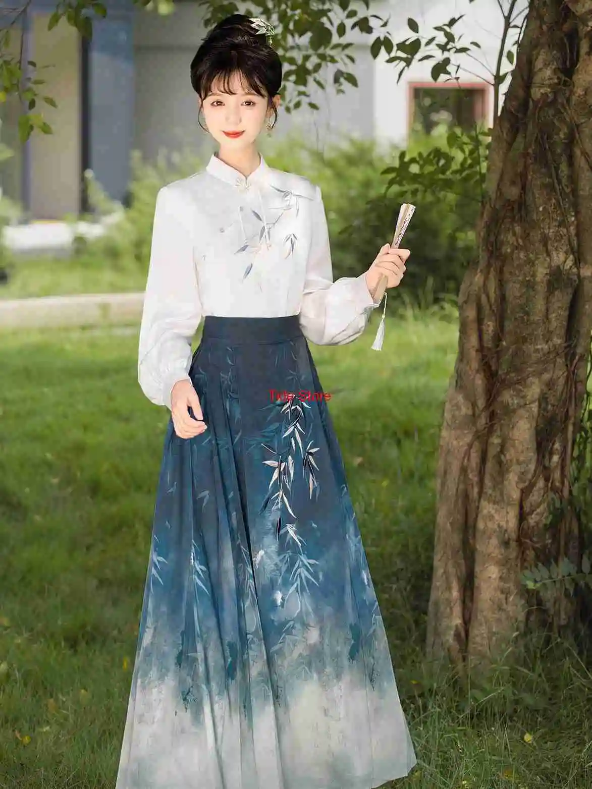 

[Zhu Jian Ci]Новая женская повседневная улучшенная бамбуковая юбка с изображением лошади Mamian в китайском стиле, рубашка Hanfu, женский топ с элементами Han