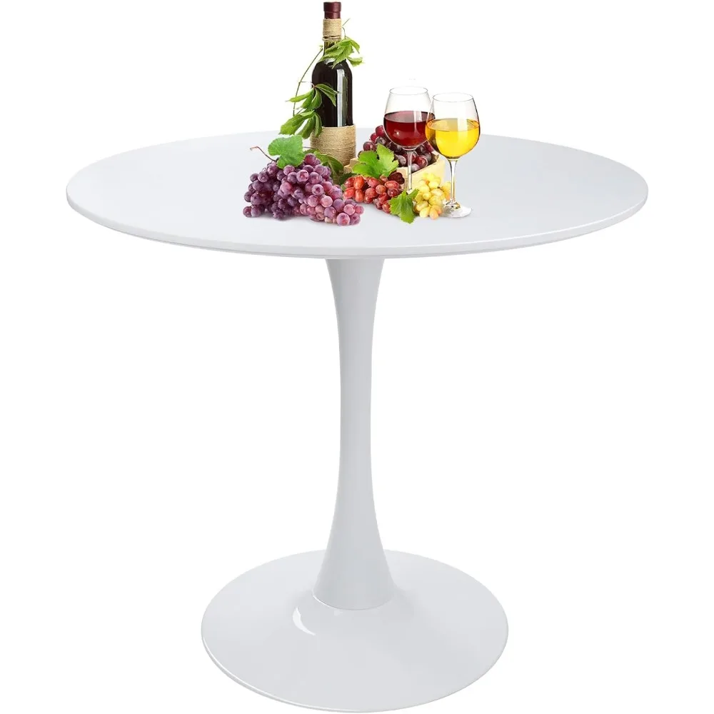 

Round White Dining Table Modern Kitchen Table 31.5" with Pedestal Base in Tulip Design, Mid-Century Leisure for 2 to 4 Person