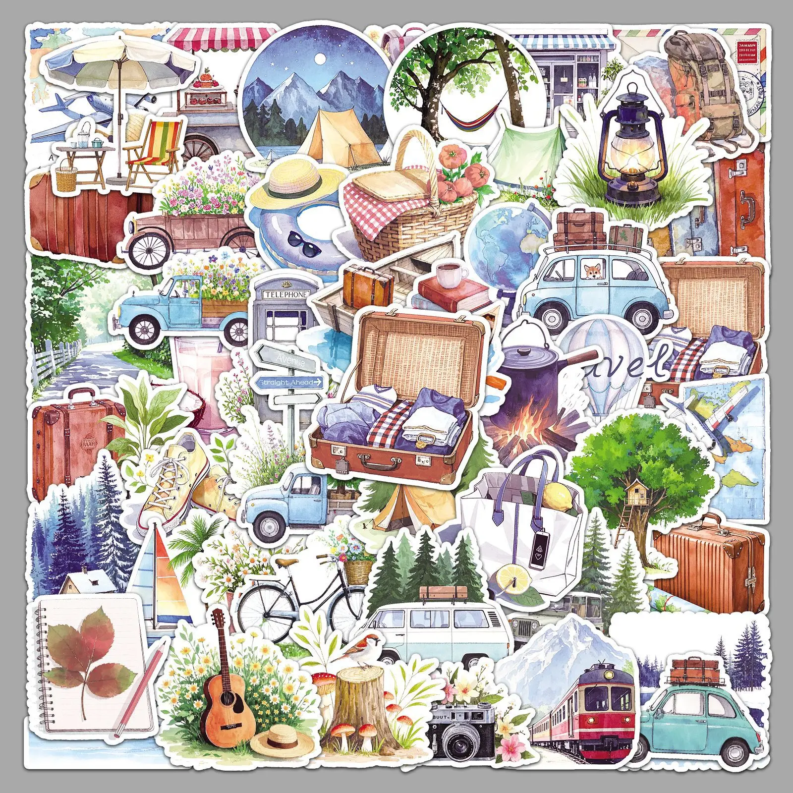 

10/30/50Pcs Outdoor Camping Graffiti Stickers Personalized Fresh Watercolor Travel Decoration Stickers DIY Guitar Skateboard