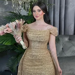 Customized Sparkly Sequins Prom Dress Off Shoulder Mermaid Evening Dresses Long Formal Party Gown Celebrity Robes De Soirée