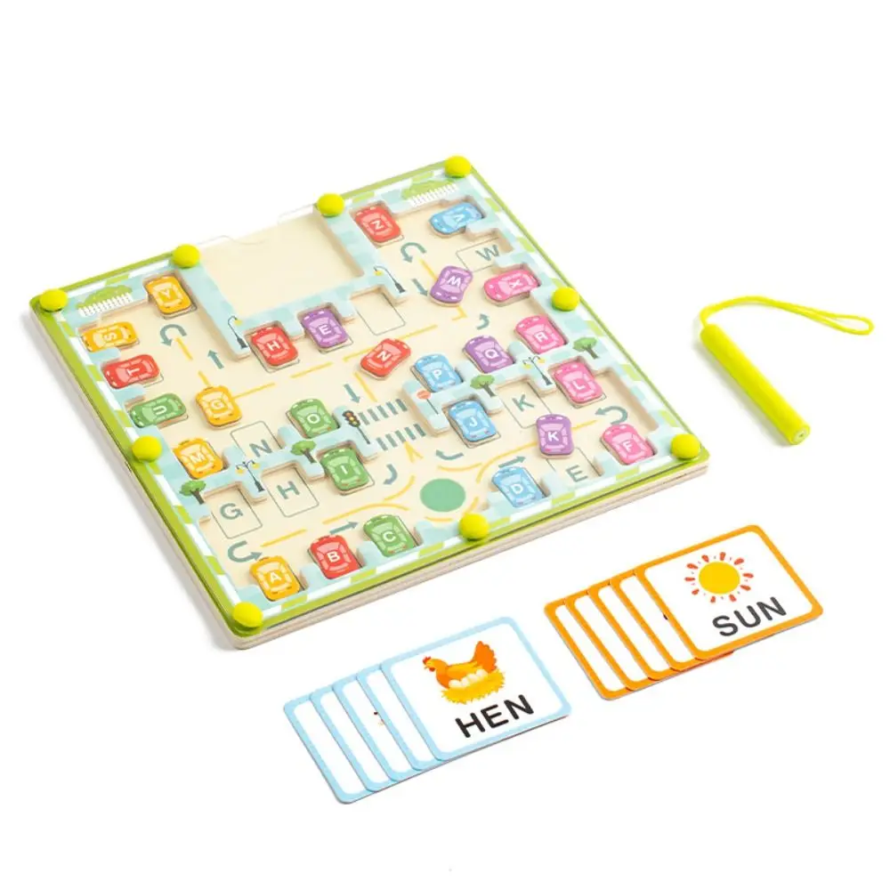 Labyrinthe de mots de couleur magnétique en bois, 26 lettres anglaises, lettres Montessori, planches de Puzzle, éducation précoce, Portable