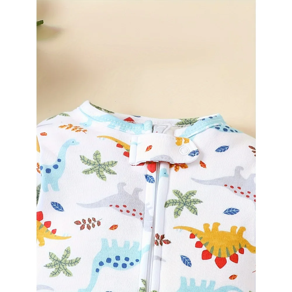 Baby Autumn Winter Boys and Girls Animal Cute Little Dinosaur Print Footed Bodysuit, Cotton Cute Pajamas Newborn Baby Clothes