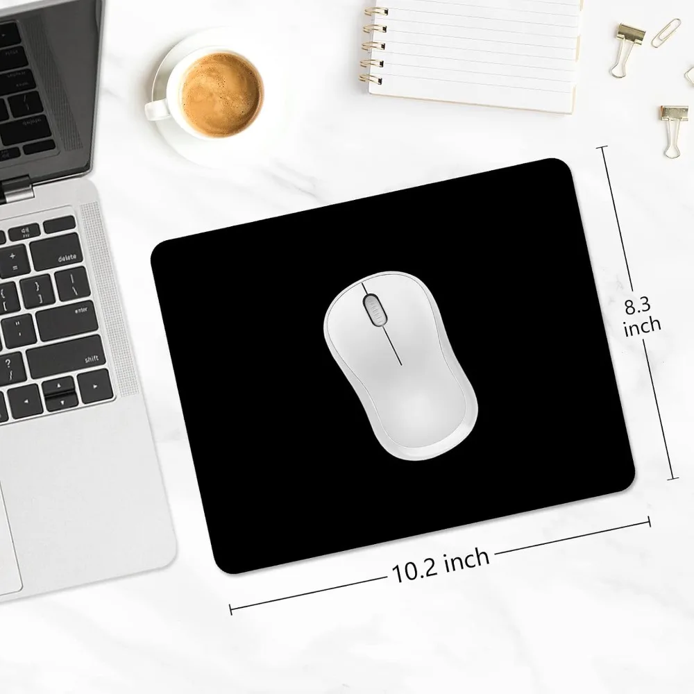 Thick 5mm Non-Slip Rubber Base Mouse Pad with Stitched Edges for Gaming and Office, Large Black Computer Mouse Mat for PC Laptop, Modern Square Design 8x10 Inches